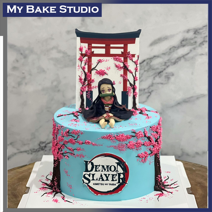Nezuko Demon Slayer Cherry Blossom Cake