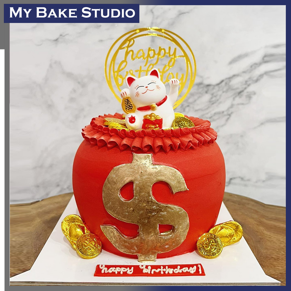 Fortune Cat Bucket Cake